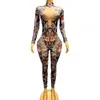 Sparkly 3D Rose Imprimer Full Diamd One Piece Combinaison Discothèque Dj Party Pole Dance Outfit Femmes Stage Daner Costume XS6082 M6KQ #
