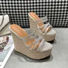 Zapatillas 2024 Nueva plataforma Cuñas Verano Peep Toe Zapatos Mujer Sexy 15 cm Super High Les Femenino Tejido Hemp Cuerda Sandalias inferiores H240328