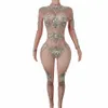 skinny Party Nightclub Glass Crystals Leotard Bodysuit Big Rhinestes Celebrati Dj Bar Show Dance Stage Performance Costume E7J7#