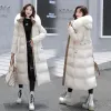 Vintern ny 2023 Down Cott Parkas Jacket Women X-LG Over The Kne Big Hair Collar Korean Versi Slimming Belt Parkas Jacka 19ZD#