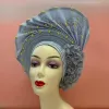 Fabric African Turban Cap With Flower On Top Nigerian Sego Gele Headtie 2022 High Quality Auto Gele Already Made Head tie For Party