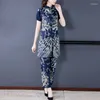 Women's Two Piece Pants Women Cotton Linen Suit 2024 Summer Fashion Set M- 4XL Female Mother's Cheongsam 2
