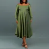 plus size dagelijkse midi-jurk elegante smaragdgroene midi herfst winter off-the-shoulder lg mouw uitgesneden satijnen midi-jurk O1LY #