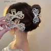 Haarspeldjes Mode Glanzende Boog-knoop Parel Haai Haarspeldjes Haarkleding voor Dames Meisjes Getextureerde Strass Uithollen Haaraccessoires Heawear Y240329