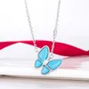 Designer Brand Van New Turquoise Blue Butterfly Necklace Glod Plated 18K Gold Product Collar Chain