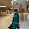 Aleeshuo Hunter Green Satin Mermaid Evening Dr Beading Glitter Spaghetti Straps Party Dr High Side Split Cocktail klänningar U3A5#