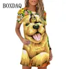 Robes de soirée Robe d'été à manches courtes col rond pull impression 3D lâche décontracté grande taille dessin animé chien motif femmes robes