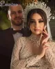 sparkly Beaded Wedding Dres For Women Dubai Arabic Lg Sleeves High Neck Wedding Gowns Vestido De Casamento Brides Dres z6Xv#