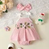 Baby Girls Summer Romper Dress Ubrania Ubrania bez rękawów Kwiat Haftowy Pasmo Singbed Scossut For Born 240322