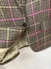 Women's Suits 2024 Wool Vow Check Blazer In Chestnut Brown And Pink Structured Houndstooth Pointed Collar With Flap Pockets