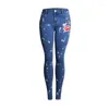 Jeans para mujer Primavera Azul Mujeres Moda Bordado Pintura Splash Slim Fit Flaco Denim Pantalones Mid-Cintura Lápiz