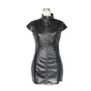 Basic & Casual Dresses Ladies Black Pu Leather Dress Elegant Women Vinyl Bodycon Mini Zipper Open Wetlook Latex Clubwear Party Vestid Dhg9Y