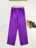 Capris women Pants High Elastic Waist Purple Summer Office Lady Work Casual Pencil Capris with Pocket