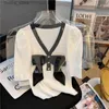 T-shirt damski 2023 Summer Koreańskie Kolek Swetery Topy Krótkie rękawie V Neck Vintage Fashion Office Pullover Sweters Femme Ropa Mujer Odzież24329