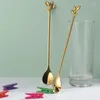 Skedar Långt hanterar Iced Tea Set Ice Cream Spoon Creative Gold Leaf Cocktail Stirring Mirror Finis