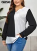 gibsie grande taille femmes couleur bloc col en V chemisier asymétrique Fi 2023 printemps automne Lg manches décontracté travail Blouses hauts 00p3 #