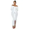 Casual Dresses Womens Long Sleeve Slash Neck Off Shoulder Ruffle Wave Maxi Dress Nightclub Outfits Elegant Gowns Female Clothing