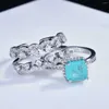 Cluster Ringen 2024 Vierkante Natuurlijke Paraiba Toermalijn Steen Ring 2 Stuks Set Luxe Stapelbare Vinger Dames Sieraden Gift