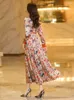 Casual Dresses Women Spring Summer Print Long Dress Fashion Vintage Romantic Floral Elegant Stand Collar Sleeve A-Line