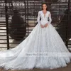 Ethel Rolyn Luksusowy ślub Dr dla kobiet 2024 Aplikacje z koralikami LG Rękaw koronkowy Princik V-Neck Bridal Suknia Vestidos de novia R845#