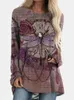 Plus Size 2023 Herfst En Winter Nieuwe Lg Mouw Trui T-shirt Tops Ronde Hals Commuter Stijl Vlinder Patroon T-shirt Vrouwen e7if #