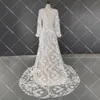 LG Maniche a sbuffo Allover Lace Boho Elopement Abiti da sposa Custom Made A Line Scollo a V Nappa Bohemian Beach Matrimonio modesto Dr r6pp #