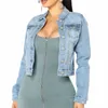 Kvinnor Sexig rippad denim Crop Jackets Tops 2022 Ladies New Vintage Casual Short Jean Jacket LG Sleeve Female Coat Streetwear V9CU#