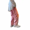 2023 New Fi Pink Baggy Men Cargo Jeans Pantaloni eleganti dritti Casual da donna Solid Lg Pantaloni Y2K Vestiti Pantal Homme 86mi #