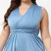 Plus Size Sexy V-Neck High Cintura Lg Dres com Irregular Cross Tie Up, Luxuoso e Elegante Backl Party Knit Dr 4XL h0xf #