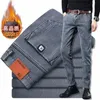 2023 Automne et hiver Nouveau classique Fi Couleur unie Plus Jeans en molleton pour hommes Casual Lâche Confortable Chaud Pantalon de grande taille f1xU #