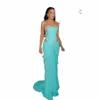 stunning Blue Prom Dres Beaded Crystals Women Evening Gowns Red Carpet Strapl Ruffles Chiff Celebrity Formal Party Dr 02Mr#