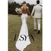 lsyx maniche semplici fiocco culo sirena matrimonio Dr sexy crêpe aperto indietro pavimento lunghezza abito da sposa su misura d4XF #