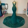 2024 Plus Size Prom Dresses for Black Women Girls Promdress Hunter Green Illusion Evening Formal Dress Rhinestones Decorated Birthday Gown for Occasions NL664