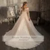 Romantyczne rękawy LG Surk szyja ślub dr vestido de noiva koronkowe aplikacje