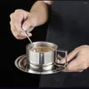 Kubki kubki kawy Zestaw 304 Stal nierdzewna podwójna izolacja termiczna herbaciana kubek z mlekiem z spodka łyżka 3pcs/set