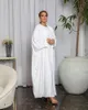 민족 의류 무슬림 세트 가을 우아한 여성 긴 슬리브 O- 넥 화이트 아바야 패션 드레스 Abayas for Dubai