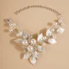 Bruids Pearl Leaf Retestes Bracelet Trendy Crystal Vintage Sier Gold Simple Wedding Brides Bruidsmeisje sieraden voor vrouwen L8XO#