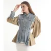 Getspring Cappotto da donna Giacca di jeans Cucita Manica a sbuffo Colore abbinato Monopetto Donna Jean Fi Autunno Donna Top 61KY #