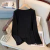 150kg Plus Size Women's Bust 125-150 Spring Lg Sleeved Top Bottom Autumn Thin Casual T-shirt Black 5XL 6XL 7XL 8XL 9XL 682t#