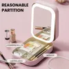 Storage Boxes Dressing Table Box Portable Led Mirror Cosmetic With Multi Compartments For Jewelry Makeup Small