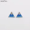 Stud Earrings BOROSA 10Pairs Fashion 92.5% Pure Silver Plated 10mm Triangle Shape Blue Paint Jewelry For Lady As Gifts WX1150