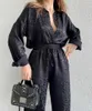 Thuiskleding Satijnen zijden pyjama's voor vrouwen luipaardprint lange mouw met lange mouwen tweedelige set set loungwear dames sets tracksuit