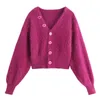 LG Ärmel V-Ausschnitt Pullover Strickjacke Imitati Nerz Fleece Laterne Ärmel süße Retro Tops Frau Kleidung Tops Frau 2024 J8HU #