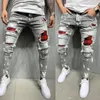 Jeans pour hommes Hommes Slim-Fit Ripped Mâle Peint Mode Patch Mendiant Pantalon Jumbo Crayon Hip Hop Drop Livraison Vêtements Vêtements Dhpji