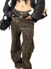 Baggy Leopard Print Jeans Women Korean Fi Wide Leg High Maist Peombly Boyver Jeans Loose Y2K Overdimensionerade Hip Hop Denim Trousers R4CA#