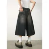 Herenbroeken Amerikaanse retro zomer kuitlengte denim jeans heren high street over de knie wijde pijpen rechte shorts casual oversized