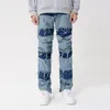 wed Vintage Hip Hop Damaged Patchwork Jeans Men's Inner Side Zip Up High Street Y2k Jean Baggy Ctrast Color Straight Jeans f2kK#