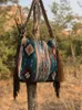 Womens Canvas Shoulder Bag Eco återanvändbar shoppare 2023 Retro handvävd flödande skägg bomull och linne stor kapacitet handväska 240328