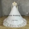 Ramanda Boho 레이스 튤 웨딩 박사 Prince Champagne A-Line V-Neck LG 슬리브 아플리케 Illusi Backl Butt Bridal Gown N3HW#