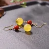 Orecchini pendenti in stile cinese cineserie vintage in argento 925 con gancio per l'orecchio abbinato ad ambra naturale in agata rossa del sud per le donne, regalo di compleanno